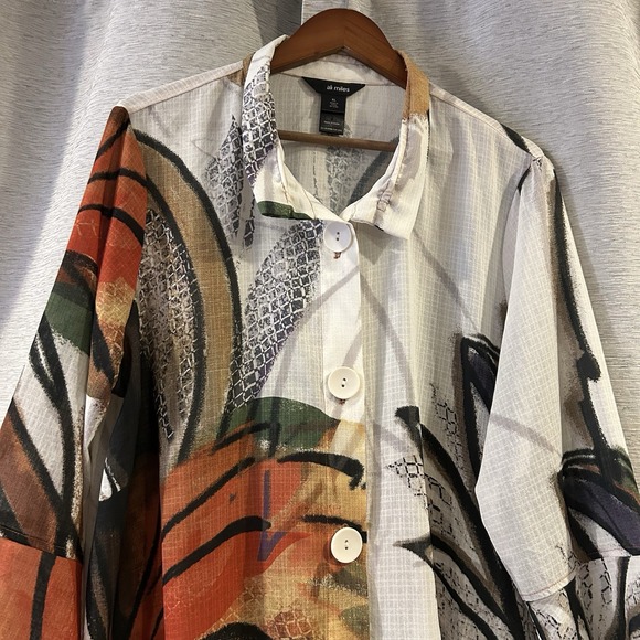 Ali Miles Women's XL Multi Color Abstract Print Button Up Shirt - Picture 3 of 6